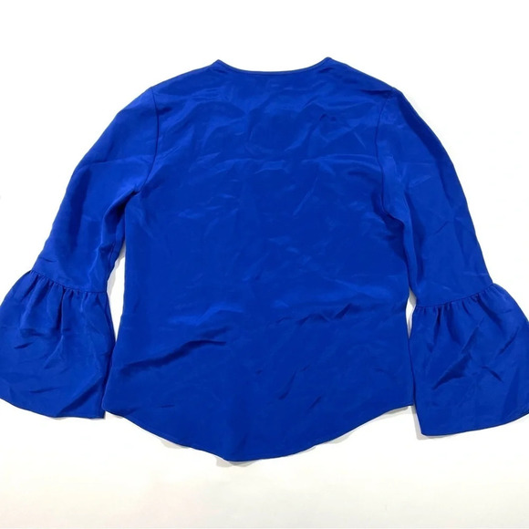 J Crew Silk Bell Sleeve Blouse Blue Keyhole Size 0 - Picture 2 of 6